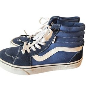 Vans Sk8-Hi High Top Sneakers Mens 8 Navy Blue White Excellent Suede Canvas